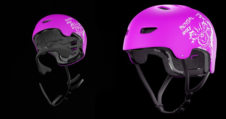 Diseño de modelado 3D de un casco de Skateboard para la marca Bestial Wolf.